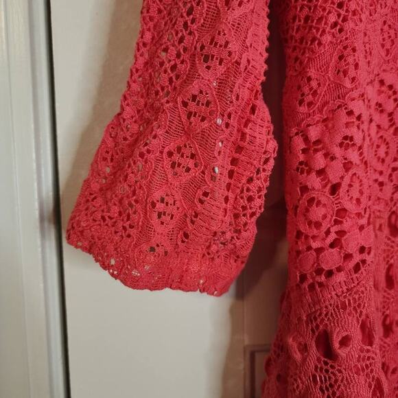 JM Collection Women's Top Large Lace Shell on Lining 3/4 Sleeve Gold Chain Neck - Picture 8 of 11